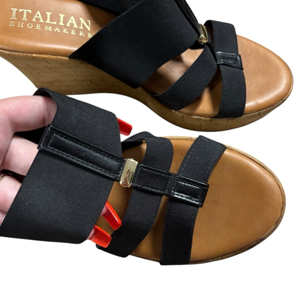Italian Shoemakers Black Strappy Wedge Sandal Heels - Picture 3 of 6